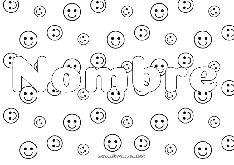 Dibujo para colorear para imprimir Nombre decorado Emoticono Fondo decorativo