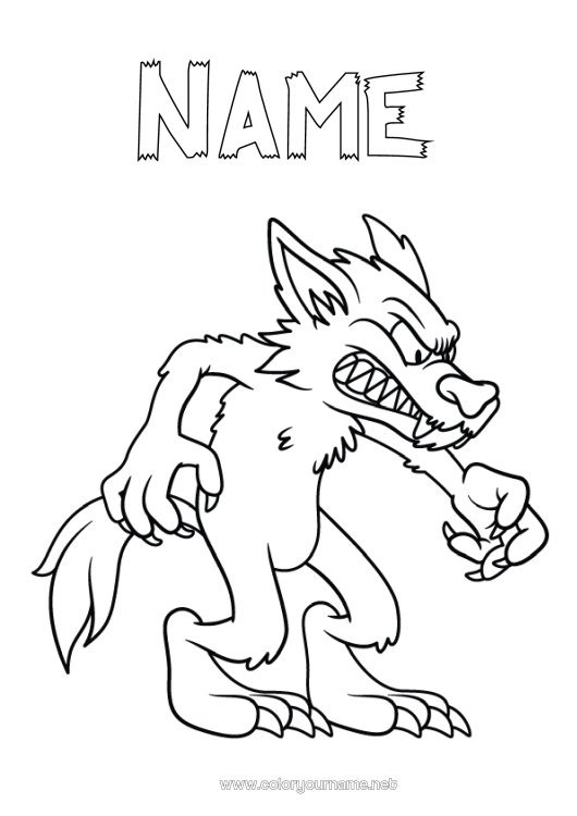 Coloring page to print Wolf Animal Fairy tale Grumpy Forest animals Werewolf