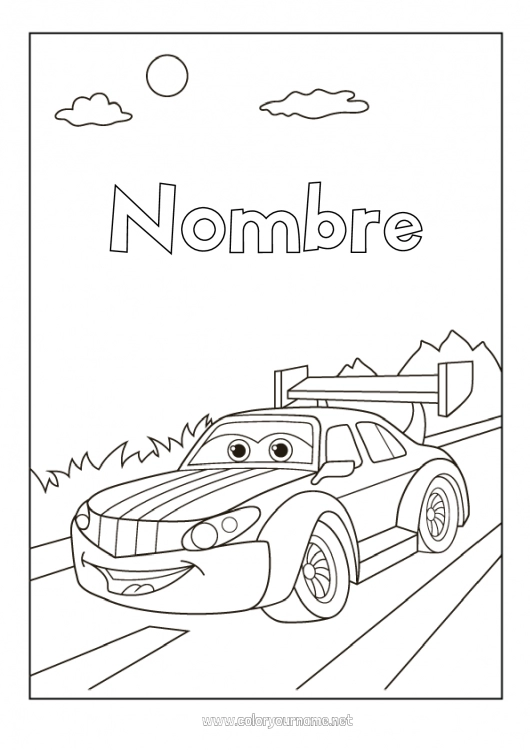 Dibujo para colorear para imprimir Vehículos Coches Coche de carreras Automóviles, furgonetas y autocaravanas Vehículos de carreras y pistas Dibujo animado