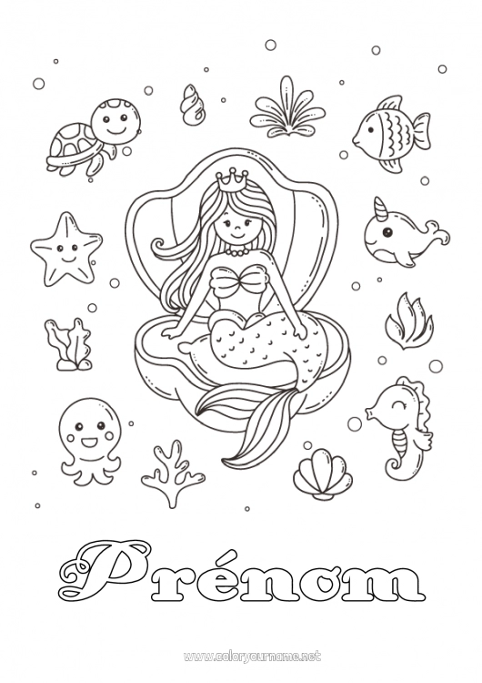 Coloriage à imprimer Mignon Kawaii Sirène