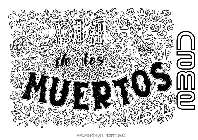 Coloring page to print Skull Día de los Muertos