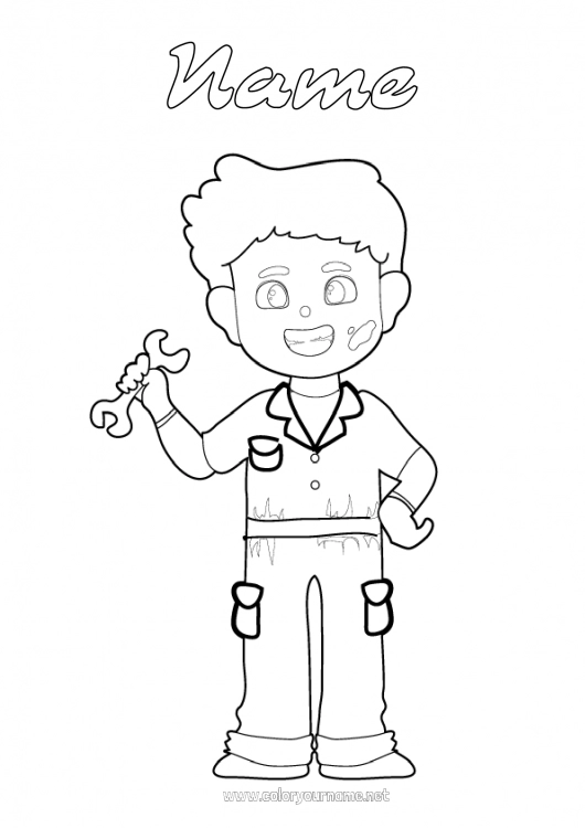 Coloring page to print Tools Mechanic Transportation Professions