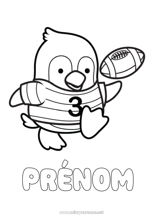 Coloriage à imprimer Sport Pingouin, Manchot Animal Super Bowl Rugby Oiseaux et mammifères volants Sports d'équipe