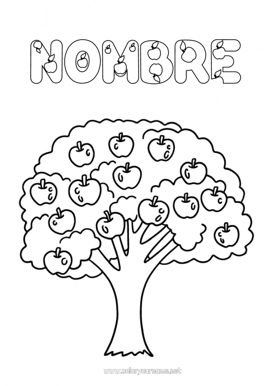 Dibujo para colorear para imprimir Árbol Frutas Manzana Manzano