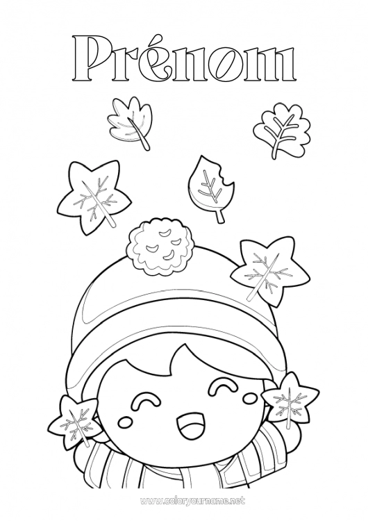 Coloriage à imprimer Automne Enfant Feuilles