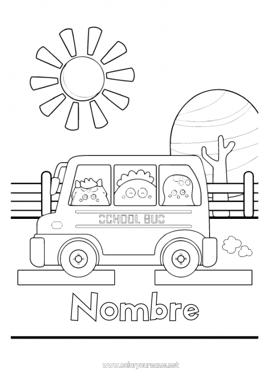 Dibujo para colorear para imprimir Monstruo Sol Vehículos Autobús, autocar Transporte público terrestre