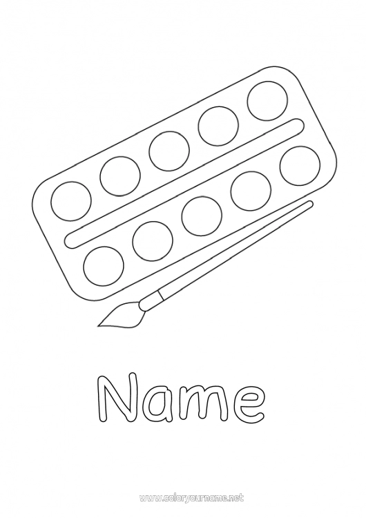 Coloring page to print Art Brush Easy coloring pages School supplies Paint