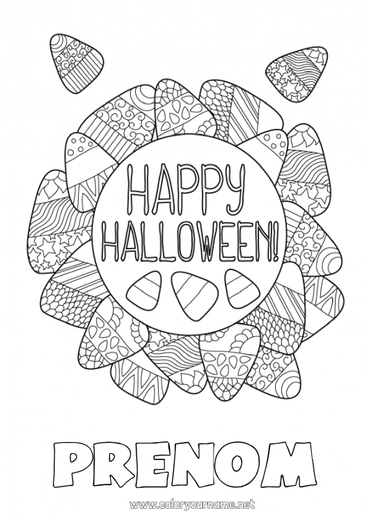 Coloriage à imprimer Bonbons Un bonbon ou un sort ? Halloween Inscription "halloween"