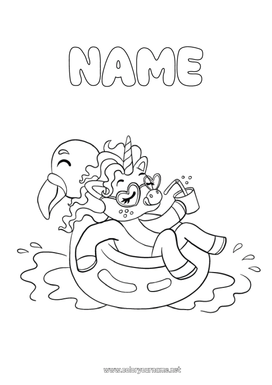 Coloring page to print Unicorn Animal Dragons, unicorns and fantastic animals Buoy Pool