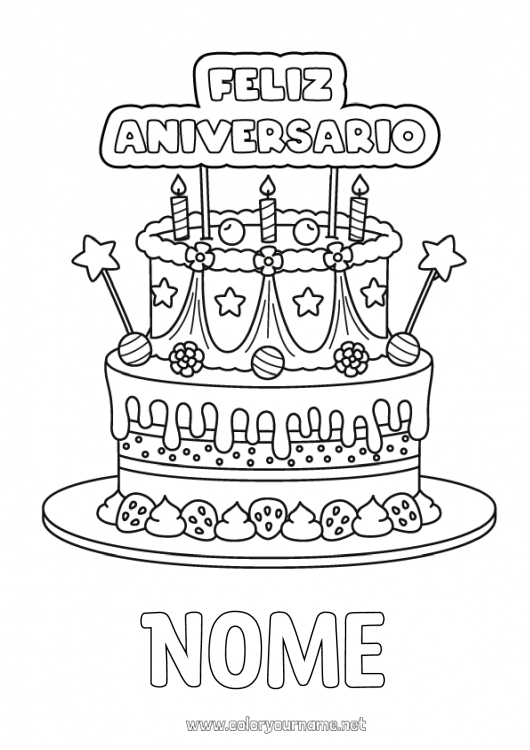 Página de desenho para imprimir Vela Bolo Aniversário Feliz aniversário (francês) Mensagem