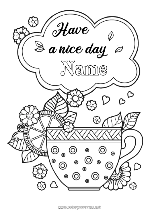 Coloring page to print Mug Positive Tea Drinks