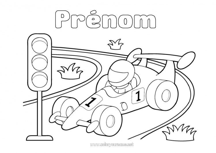 Coloriage à imprimer Sport Véhicules Formule 1 Course Voiture de course Véhicules de course et circuits Sports mécaniques