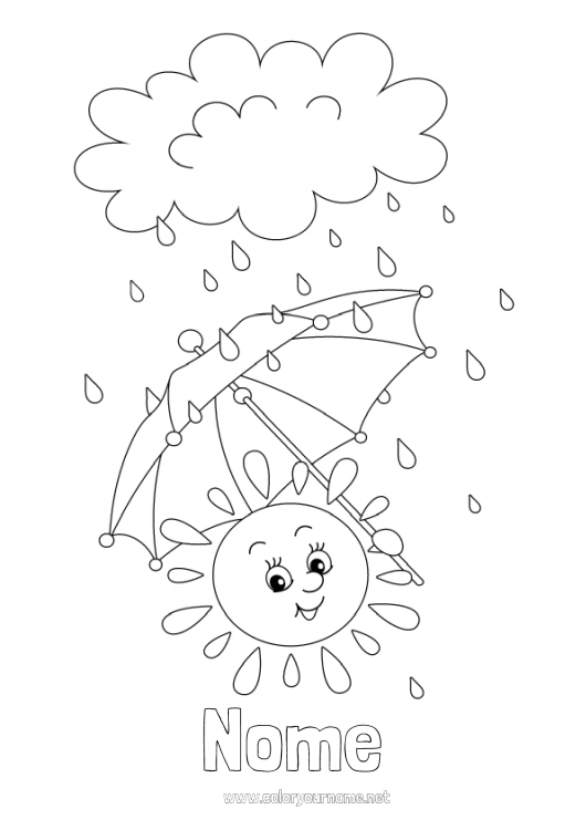 Página de desenho para imprimir Outono Primavera Sol Atividades para Crianças Guarda-chuva Chuva