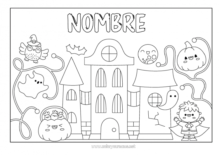 Dibujo para colorear para imprimir Fantasma Calabaza Manor embrujado