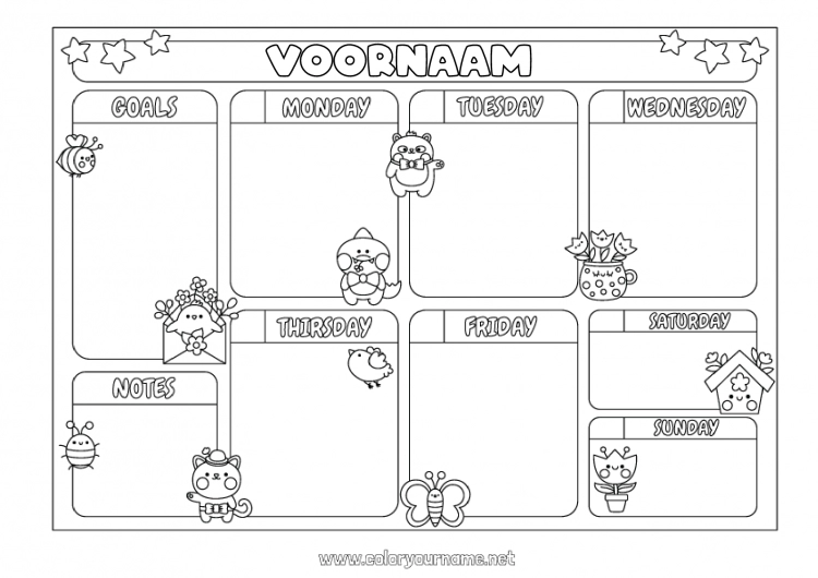 Kleurplaat om af te drukken Bloemen Kawaii Lente Vlinder Activiteiten voor Kinderen Tulp Insecten Kalenders en planners