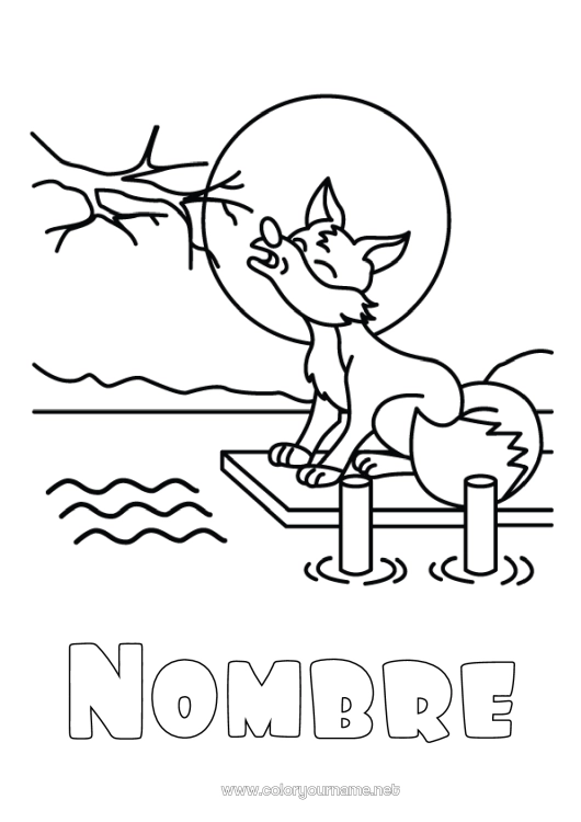 Dibujo para colorear para imprimir Lobo Animales Luna Animales del bosque Hombre lobo