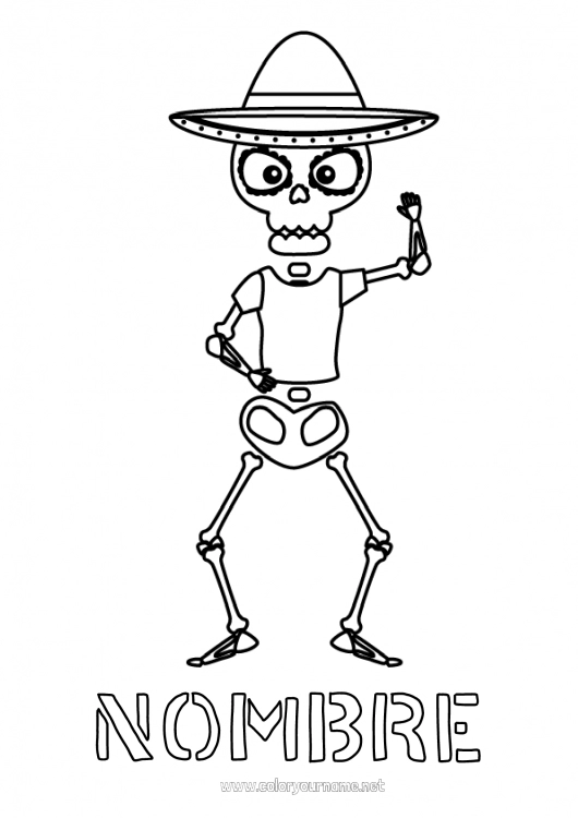 Dibujo para colorear para imprimir Esqueleto Día de los Muertos México