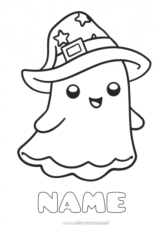 Coloring page to print Ghost Kawaii Hat Easy coloring pages