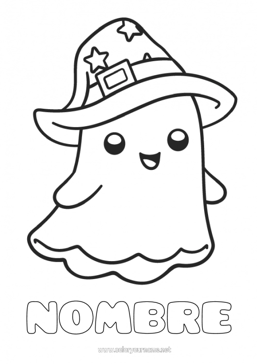 Dibujo para colorear para imprimir Fantasma Kawaii Sombrero Dibujos fáciles para colorear