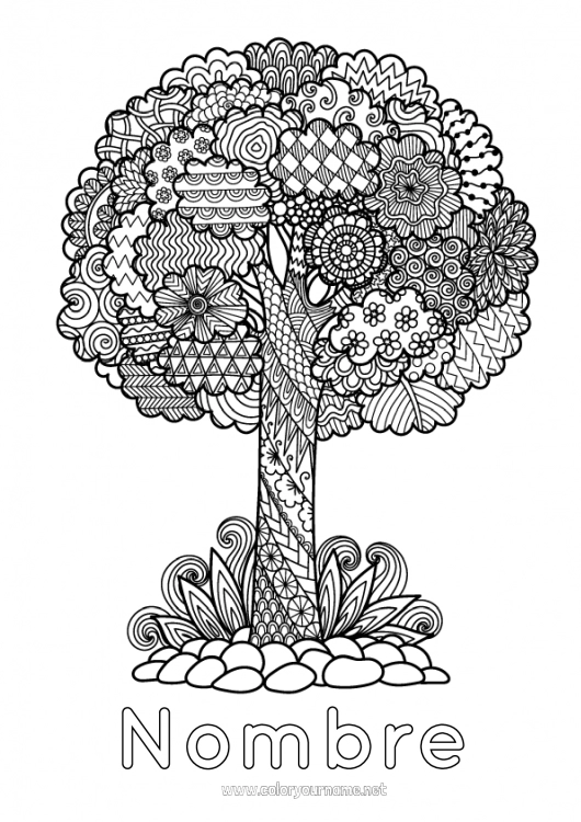 Dibujo para colorear para imprimir Árbol Dibujos complejos para colorear Zentangle