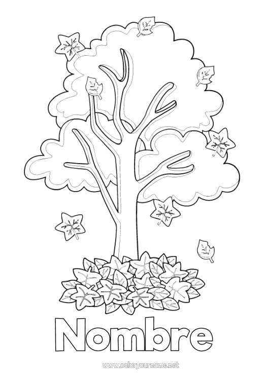 Dibujo para colorear para imprimir Otoño Hojas Árbol