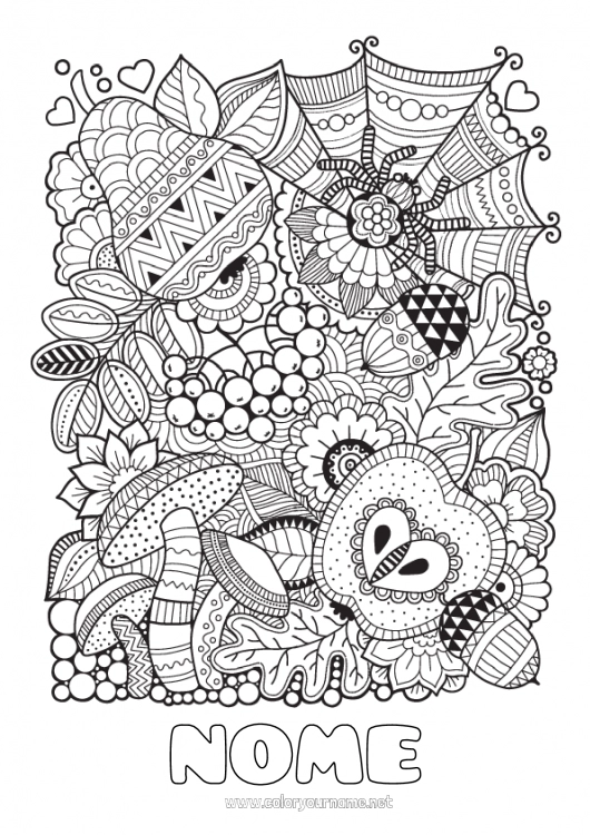 Página de desenho para imprimir Aranha Outono Zentangle Insetos Glândula