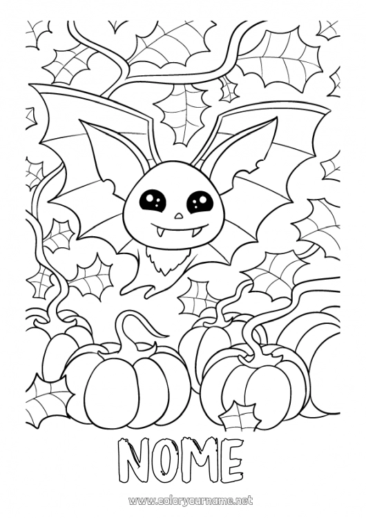 Pagina da colorare da stampare Vampiro Pipistrello Zucca Halloween Uccelli e mammiferi volanti