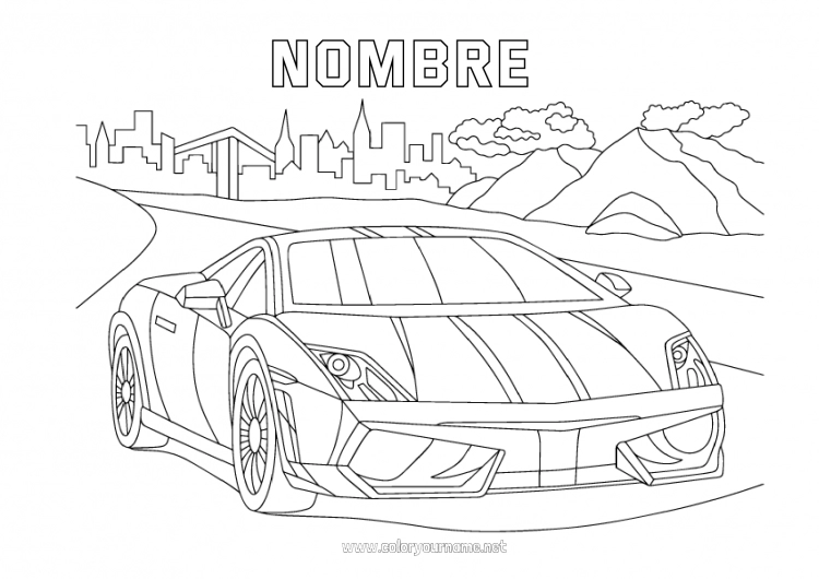 Dibujo para colorear para imprimir Vehículos Coches Coche de carreras Automóviles, furgonetas y autocaravanas Vehículos de carreras y pistas