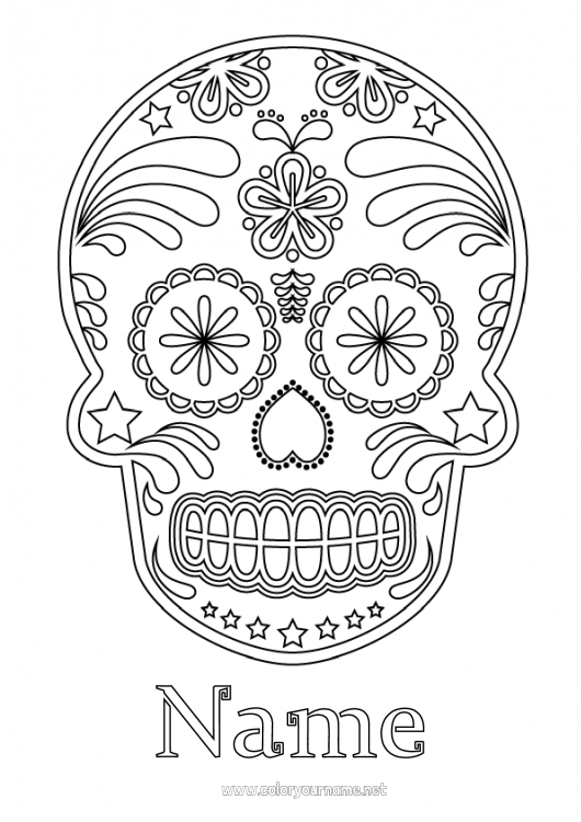 Coloring page to print Skull Día de los Muertos