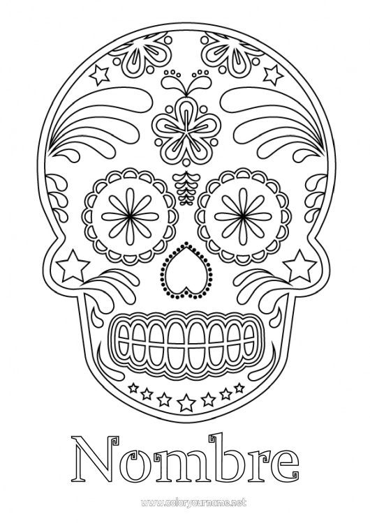 Dibujo para colorear para imprimir Calavera Día de los Muertos