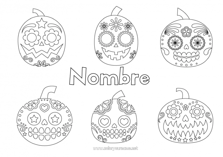 Dibujo para colorear para imprimir Calabaza Calavera Día de los Muertos