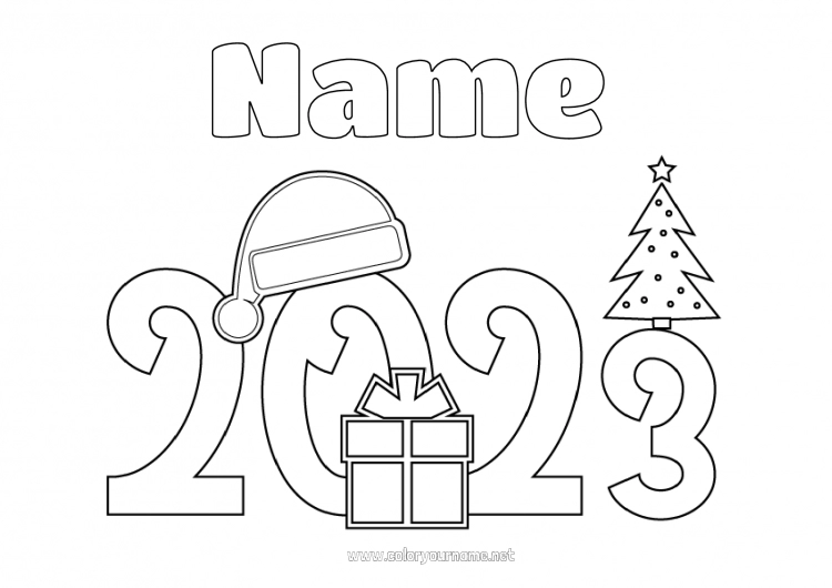 Coloring page to print Christmas 2023 Happy new year