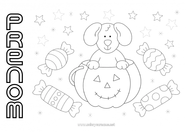 Coloriage à imprimer Bonbons Citrouille Halloween Chien Animal Chiens et chats