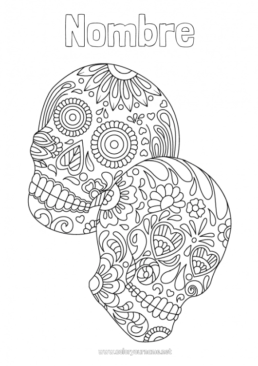 Dibujo para colorear para imprimir Calavera Día de los Muertos México Calaveras