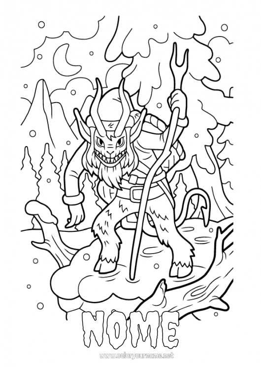 Página de desenho para imprimir Monstro Natal Floresta Krampus