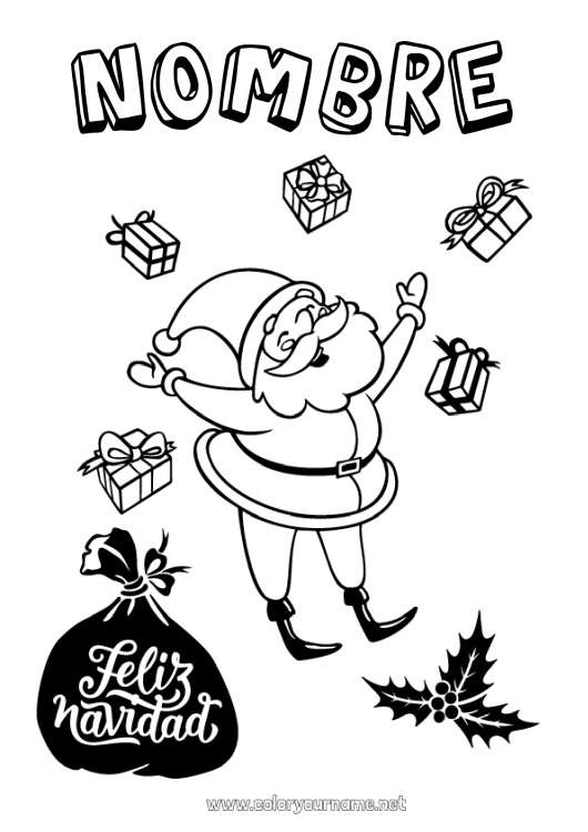 Dibujo para colorear para imprimir Regalos Papá Noel Navidad Capucha