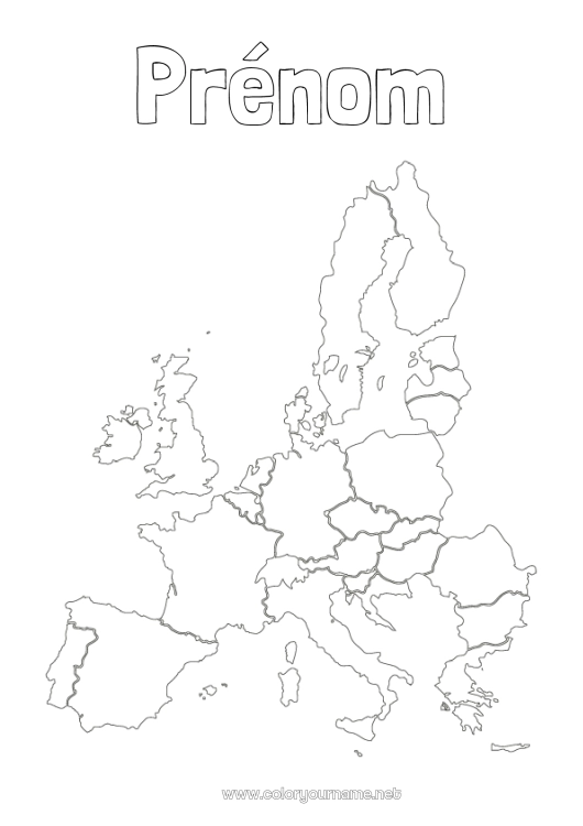 Coloriage à imprimer Géographie Carte du monde Voyage de l'elfe de Noël Carte des continents Allemagne Pays Bas Carte tour du monde des lutins farceurs