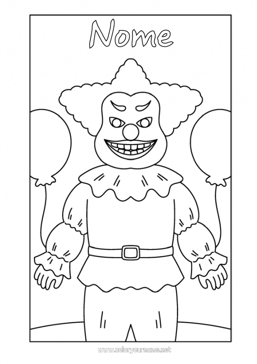 Página de desenho para imprimir Monstro Halloween Palhaço Aterrorizante