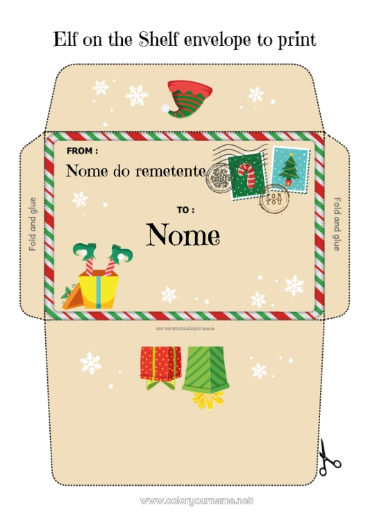 Página de desenho para imprimir Elfo de Natal Natal Cartas de duendes travessos Carta ao Papai Noel Envelope Envelope para imprimir Viagem do Elfo de Natal Envelope de Natal Envelope para correspondência do elfo de Natal