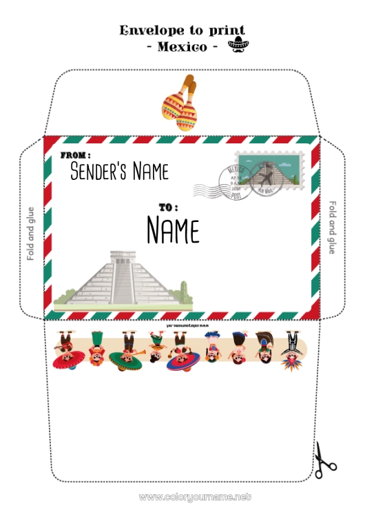 Coloring page to print Envelope Mexico Envelope to print Elf on the Shelf Trip Envelope for Elf on the Shelf Mail