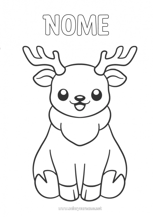 Página de desenho para imprimir Rena Animal Desenhos para colorir fáceis Animais da floresta