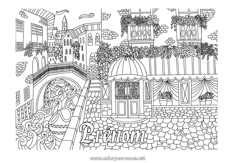 Coloriage à imprimer Italie Coloriages complexes Zentangle Pont