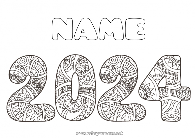 Coloring page to print Happy new year 2024