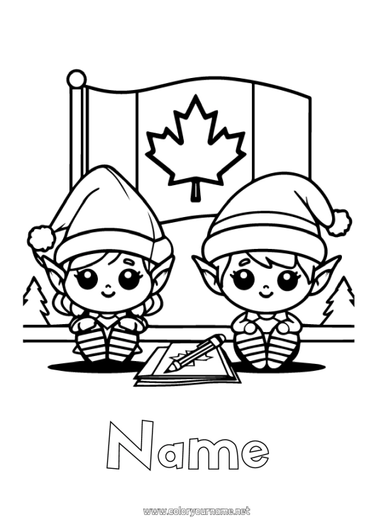 Coloring page to print Christmas elves Elves coloring pages Canada Flag Elf on the Shelf Trip Maple