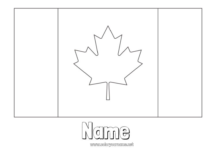 Coloring page to print Geography Canada Flag Maple