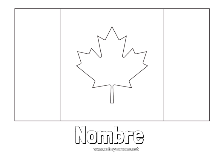 Dibujo para colorear para imprimir Geografía Canadá Bandera Arce