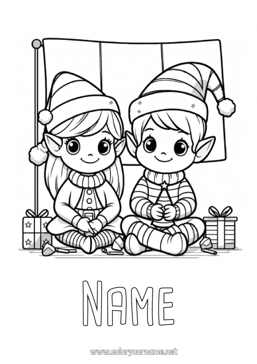 Coloring page to print Christmas elves Elves coloring pages Ireland Italy France Flag Belgium Elf on the Shelf Trip