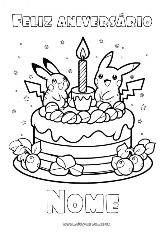 Página de desenho para imprimir Bolo Aniversário Pokemon Manga Feliz aniversário (francês) Mensagem Desenho Animado