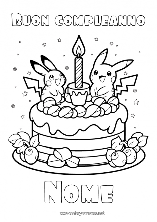 Pagina da colorare da stampare Torta Compleanno Pokemon Manga Buon compleanno (francese) Messaggio Cartone animato