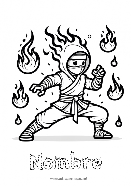 Dibujo para colorear para imprimir Ninjas Fuego Dibujo animado